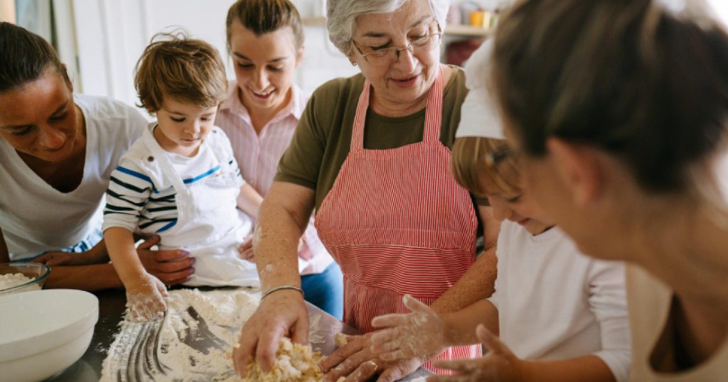 family baking in the kitchen