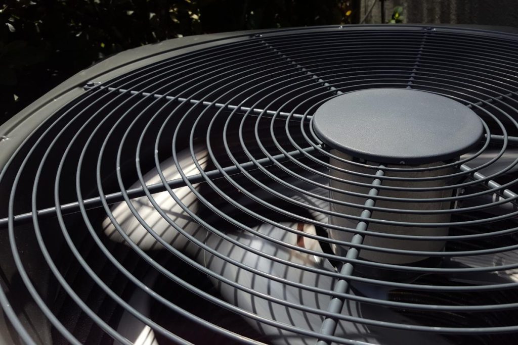 Closeup of outdoor AC unit fan